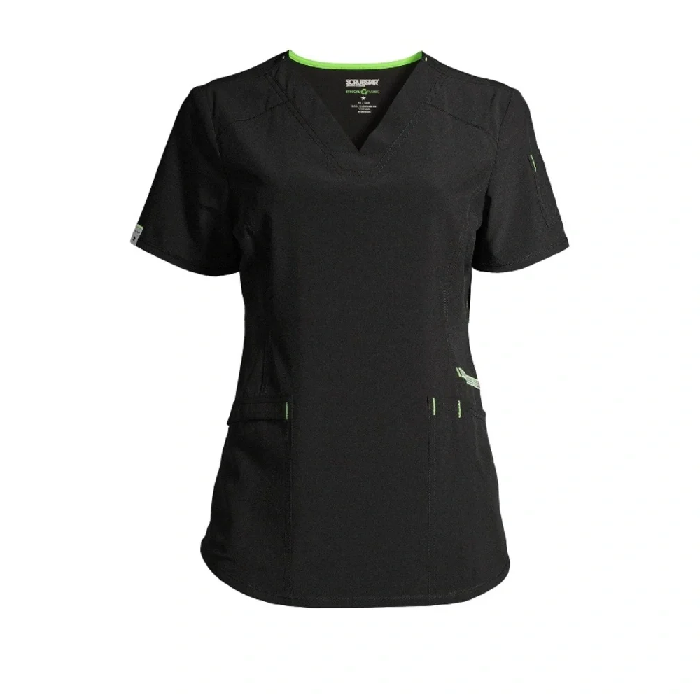 NWT Scrubstar Women's Seasonal Solid Contrast V-Neck Scrub Top - Picture 4 of 10